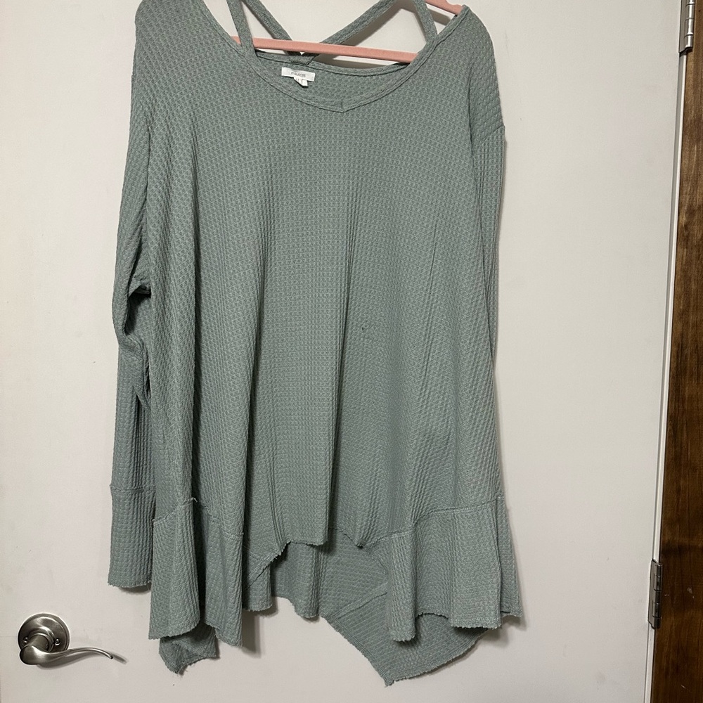 Maurices Sage Green Waffle Knit Hoodie